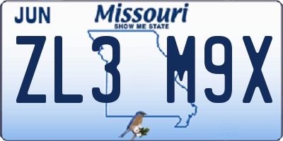 MO license plate ZL3M9X