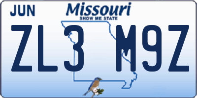 MO license plate ZL3M9Z