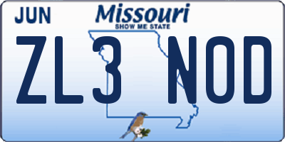 MO license plate ZL3N0D