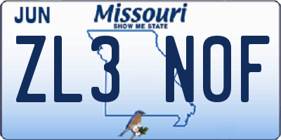MO license plate ZL3N0F