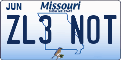 MO license plate ZL3N0T