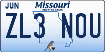 MO license plate ZL3N0U