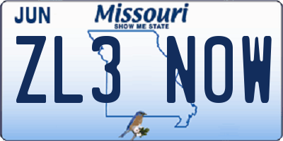 MO license plate ZL3N0W