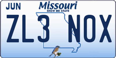 MO license plate ZL3N0X