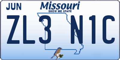 MO license plate ZL3N1C