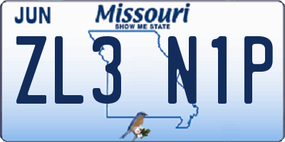 MO license plate ZL3N1P