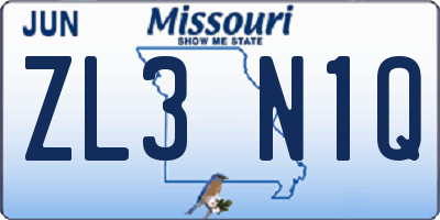 MO license plate ZL3N1Q
