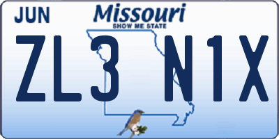MO license plate ZL3N1X