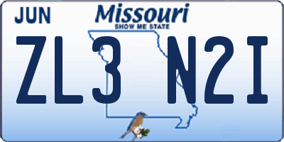 MO license plate ZL3N2I