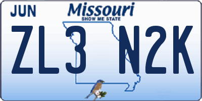 MO license plate ZL3N2K
