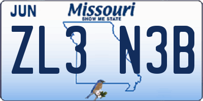 MO license plate ZL3N3B