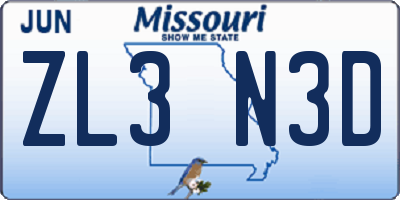 MO license plate ZL3N3D