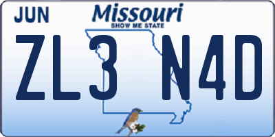 MO license plate ZL3N4D