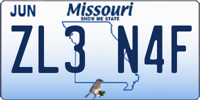 MO license plate ZL3N4F