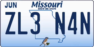 MO license plate ZL3N4N