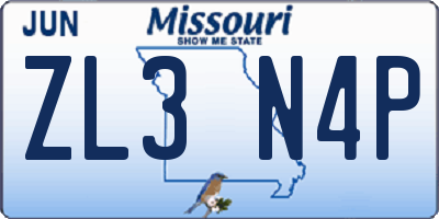 MO license plate ZL3N4P