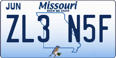 MO license plate ZL3N5F