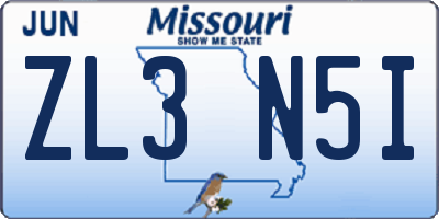 MO license plate ZL3N5I