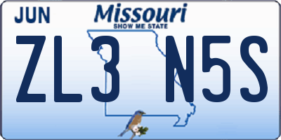 MO license plate ZL3N5S