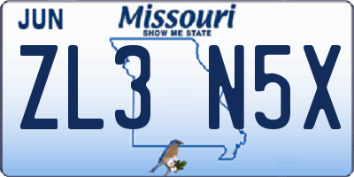 MO license plate ZL3N5X