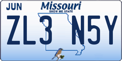 MO license plate ZL3N5Y