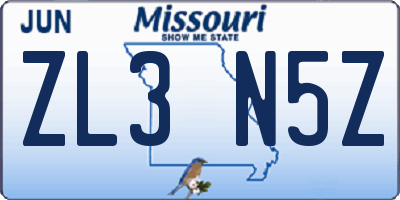 MO license plate ZL3N5Z