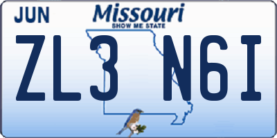 MO license plate ZL3N6I