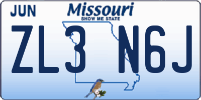 MO license plate ZL3N6J