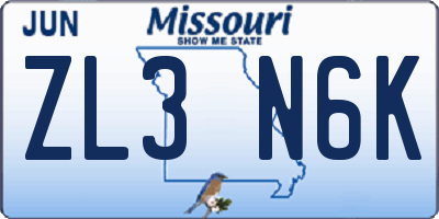 MO license plate ZL3N6K
