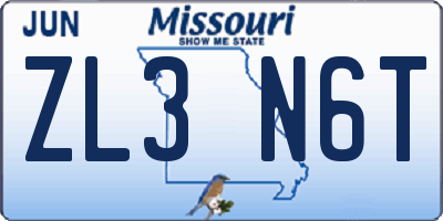 MO license plate ZL3N6T