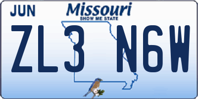 MO license plate ZL3N6W