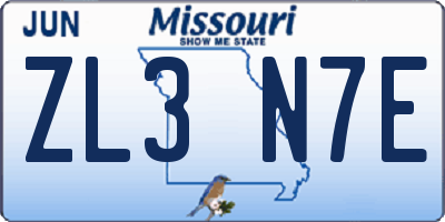 MO license plate ZL3N7E