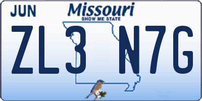 MO license plate ZL3N7G