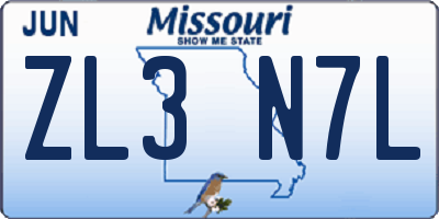 MO license plate ZL3N7L