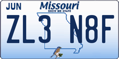 MO license plate ZL3N8F