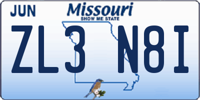 MO license plate ZL3N8I