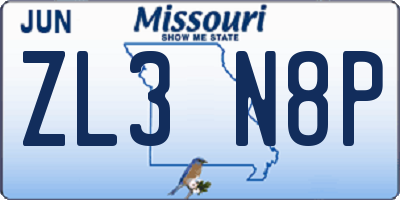 MO license plate ZL3N8P
