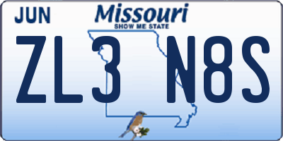 MO license plate ZL3N8S