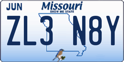 MO license plate ZL3N8Y