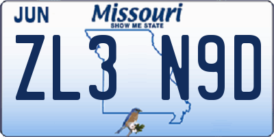 MO license plate ZL3N9D