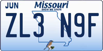 MO license plate ZL3N9F