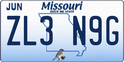 MO license plate ZL3N9G