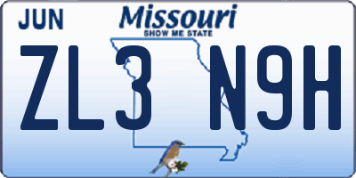 MO license plate ZL3N9H