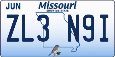 MO license plate ZL3N9I