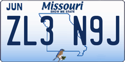 MO license plate ZL3N9J