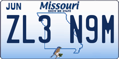 MO license plate ZL3N9M