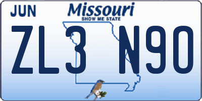 MO license plate ZL3N9O