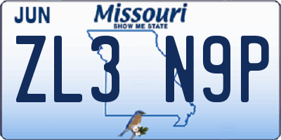 MO license plate ZL3N9P