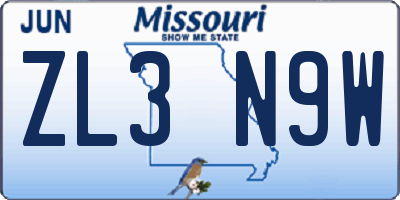 MO license plate ZL3N9W