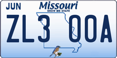 MO license plate ZL3O0A
